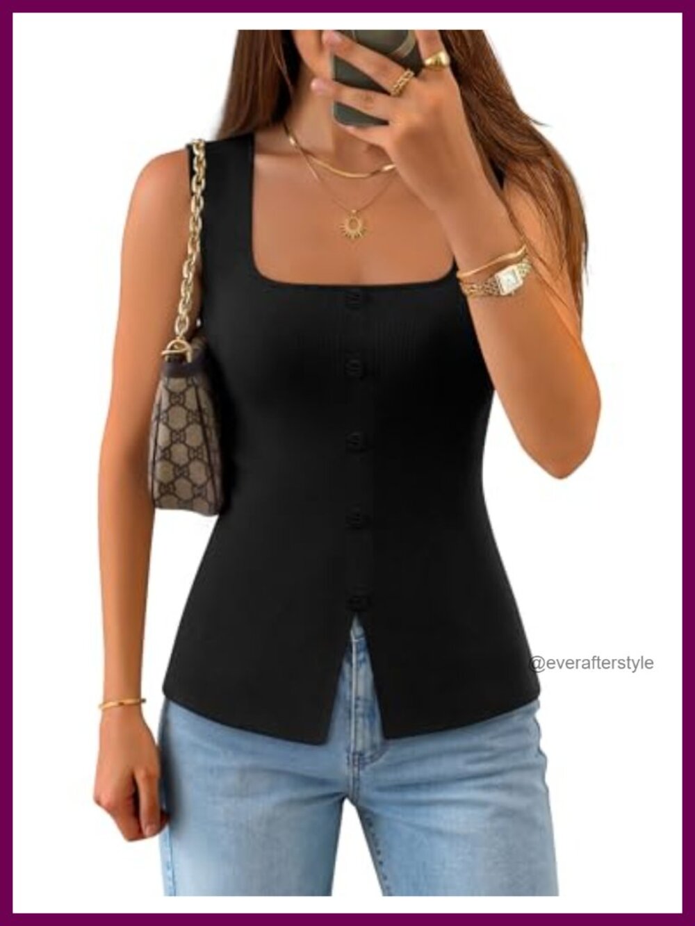 Sleeveless Knit Sweater Vest Square Neck Pullover Layer Top